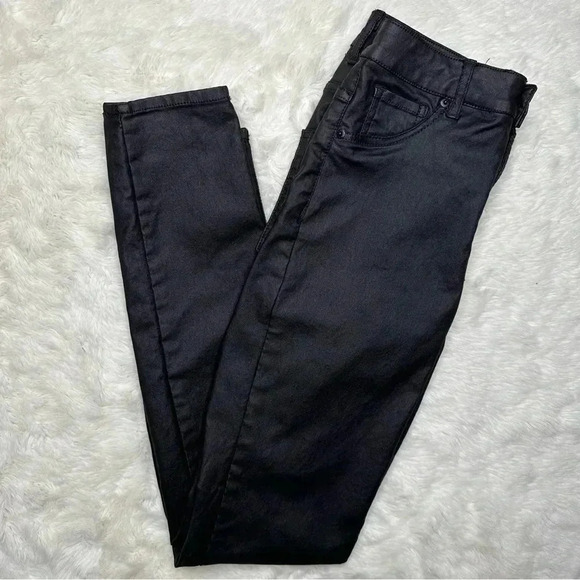H&M Curvy Jeggings Ultra High Waist Ankle Black Coated Size 4 - Picture 1 of 16